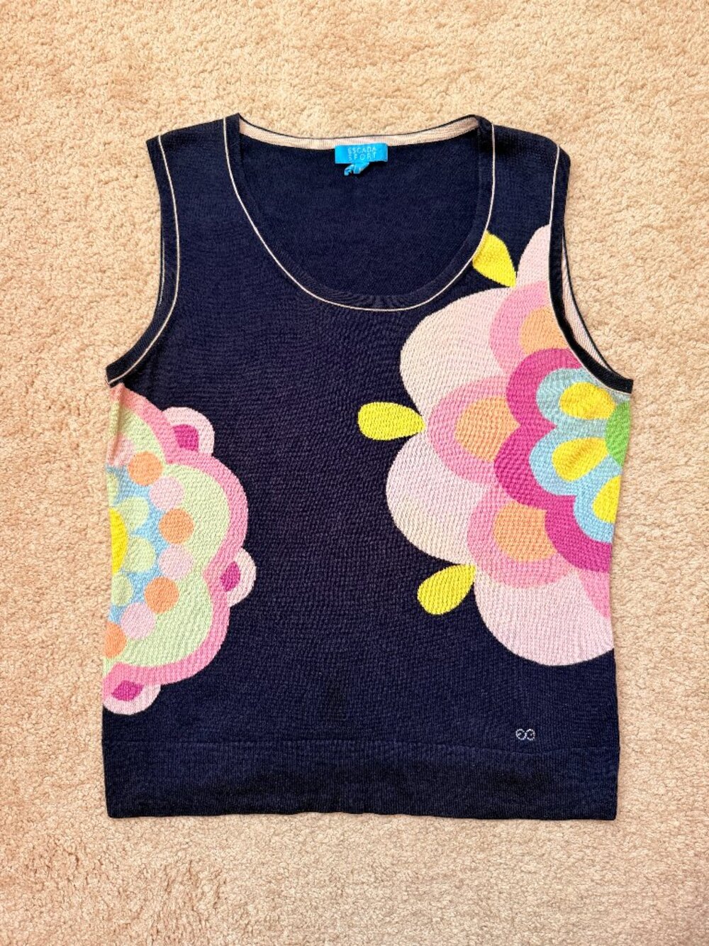 Vintage Escada Sport Silk Cashmere Floral Knit Tank Y2K